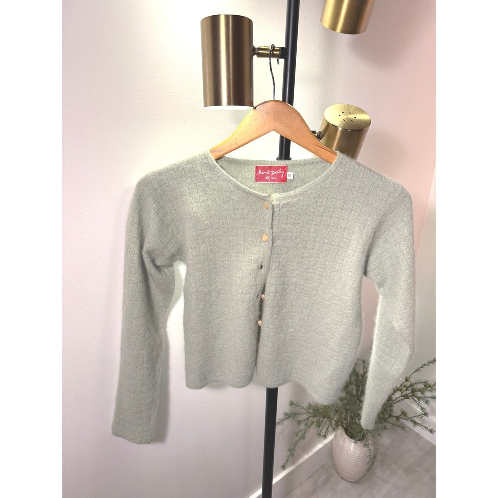 Rene Derhy Paris romantic Angora Blend Cardigan Sweater Sage Green Waffle Knit M